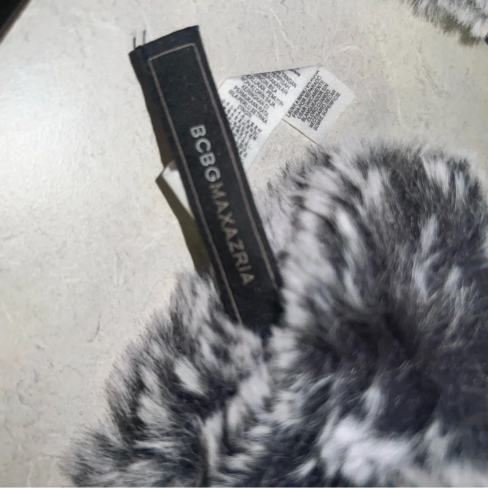BCBGMaxAzria Black and Gray Faux Fur Trim